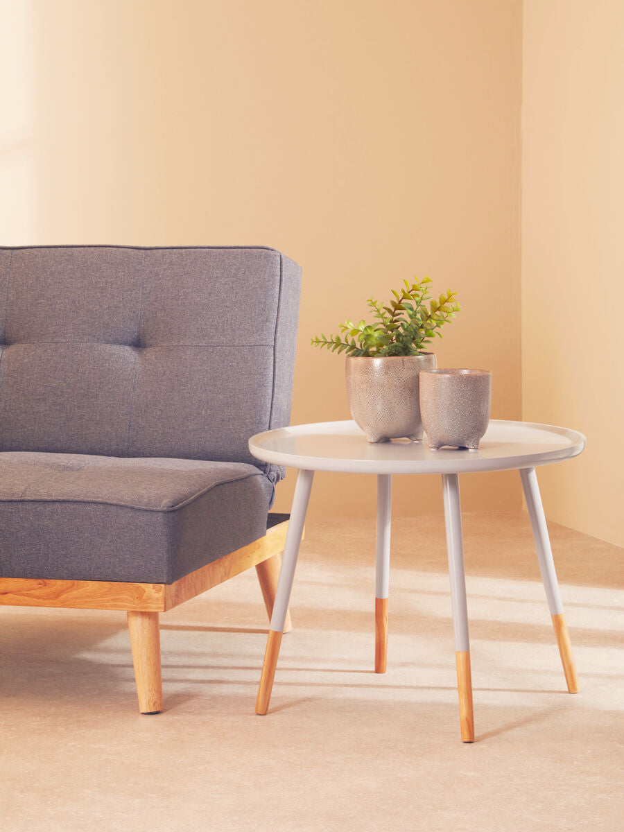 Grey Large Round Side Table with Natural Wood Effect Feet | Viborg