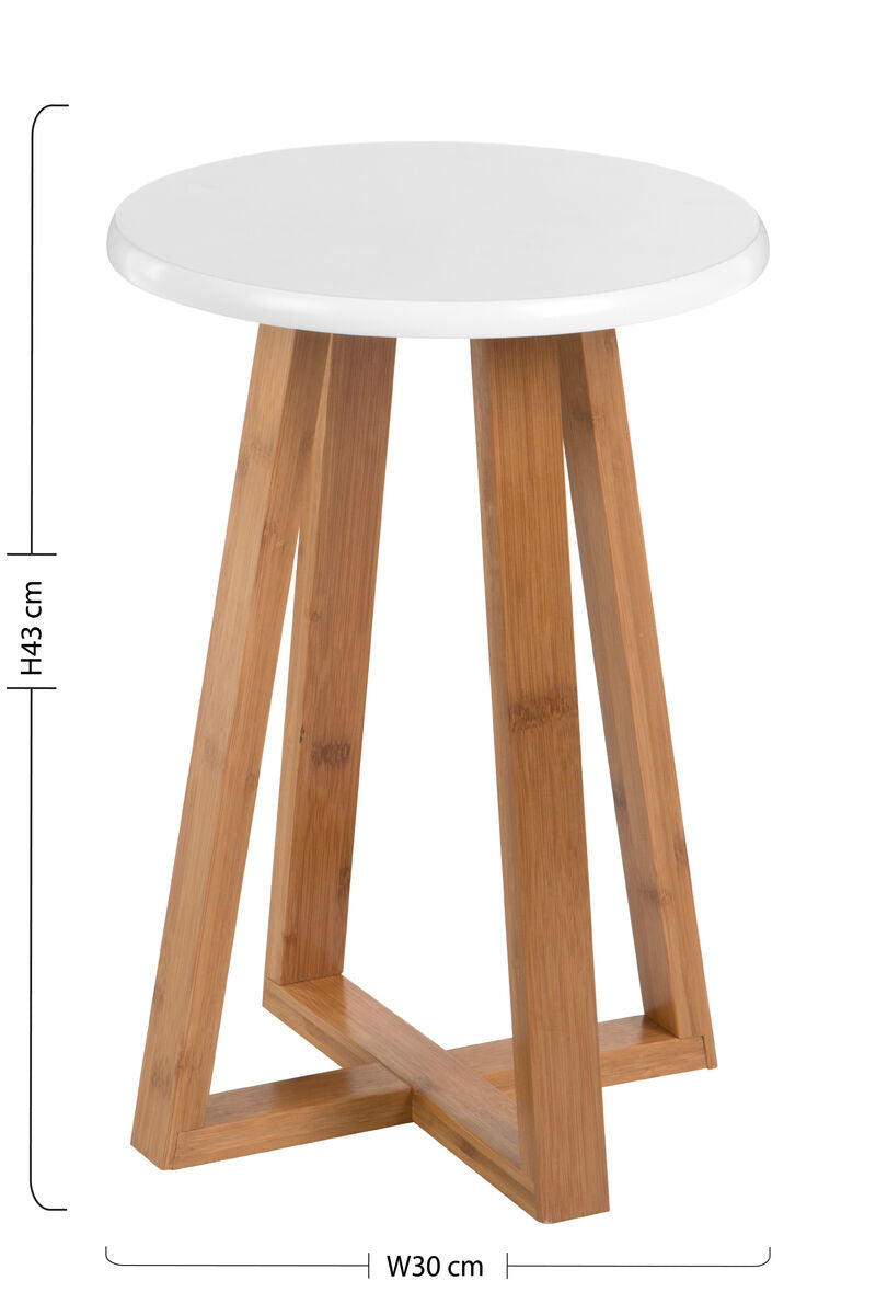 White and Natural Bamboo Round Stool | Viborg