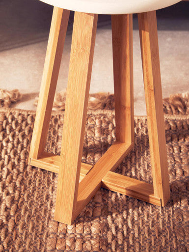 White and Natural Bamboo Round Stool | Viborg