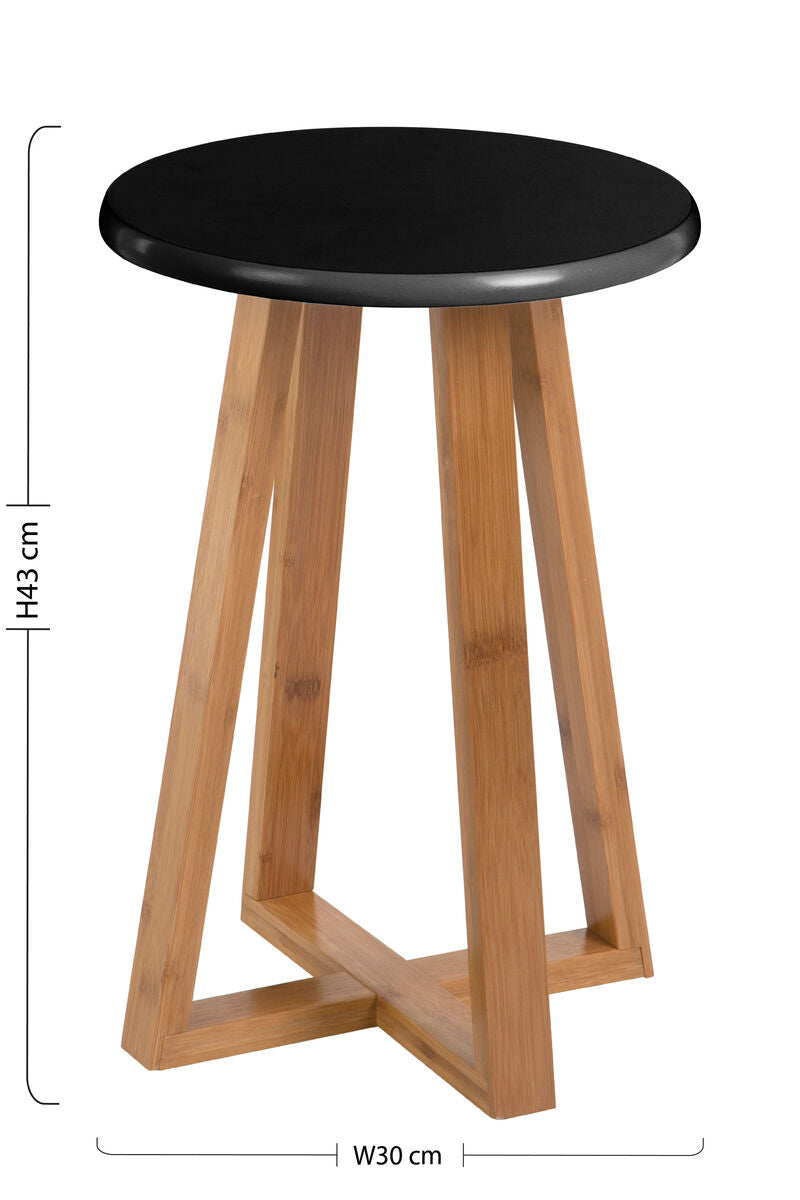 Black and Natural Bamboo Round Stool | Viborg