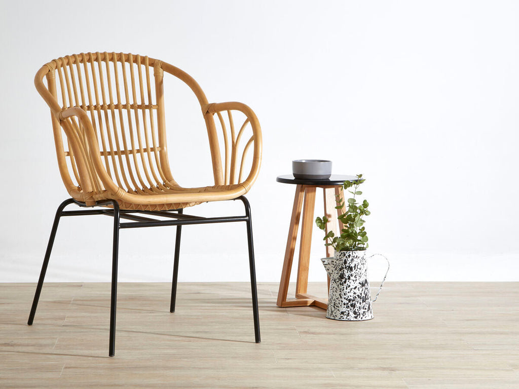 Black and Natural Bamboo Round Stool | Viborg