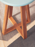 Blue and Natural Bamboo Round Stool | Viborg