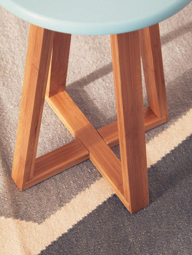 Blue and Natural Bamboo Round Stool | Viborg