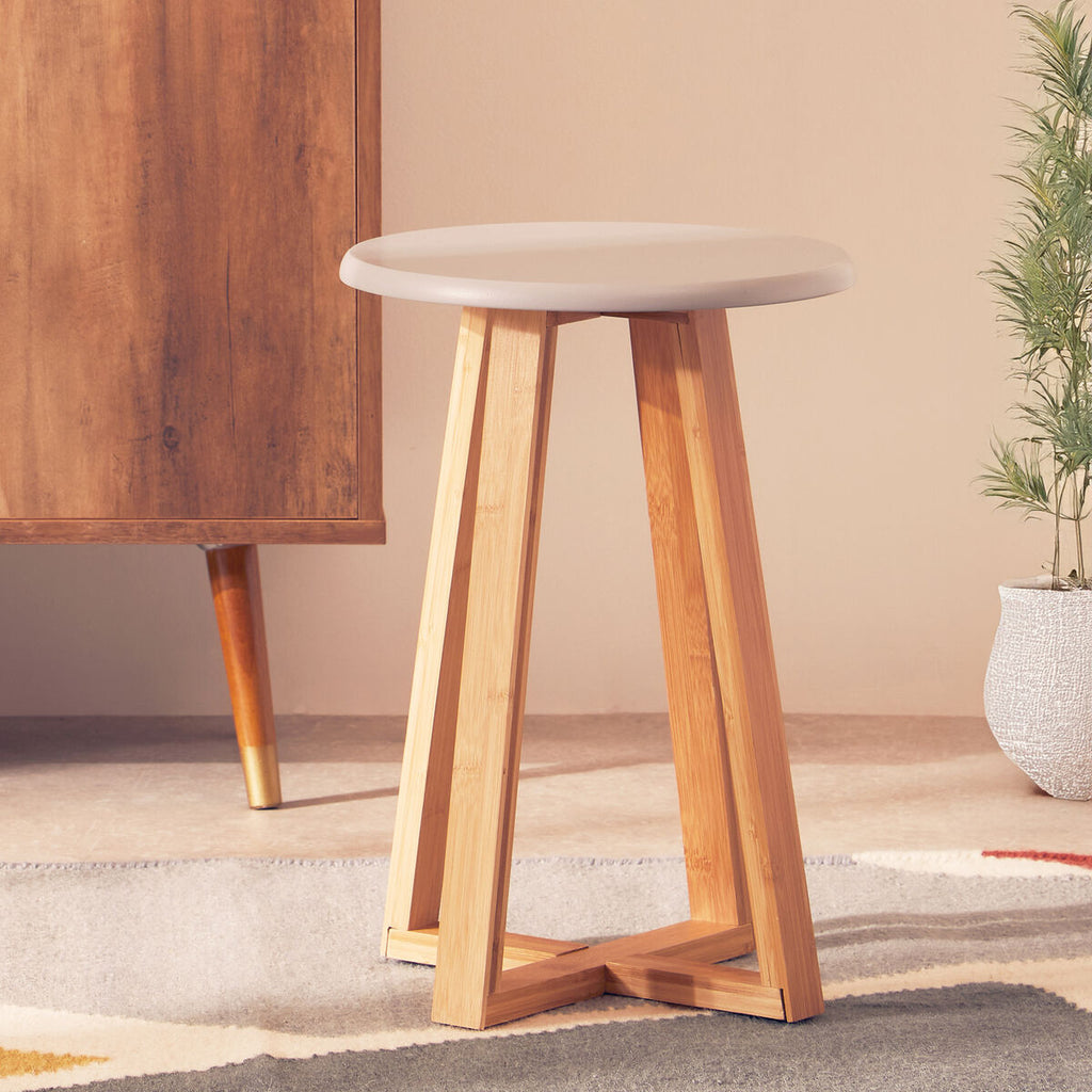 Grey and Natural Bamboo Round Stool | Viborg