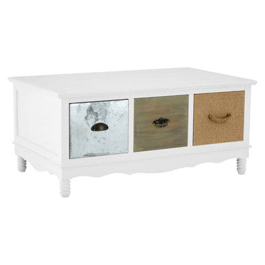 White and Natural Storage Rectangular Coffee Table with 3 Drawers | Weymouth
