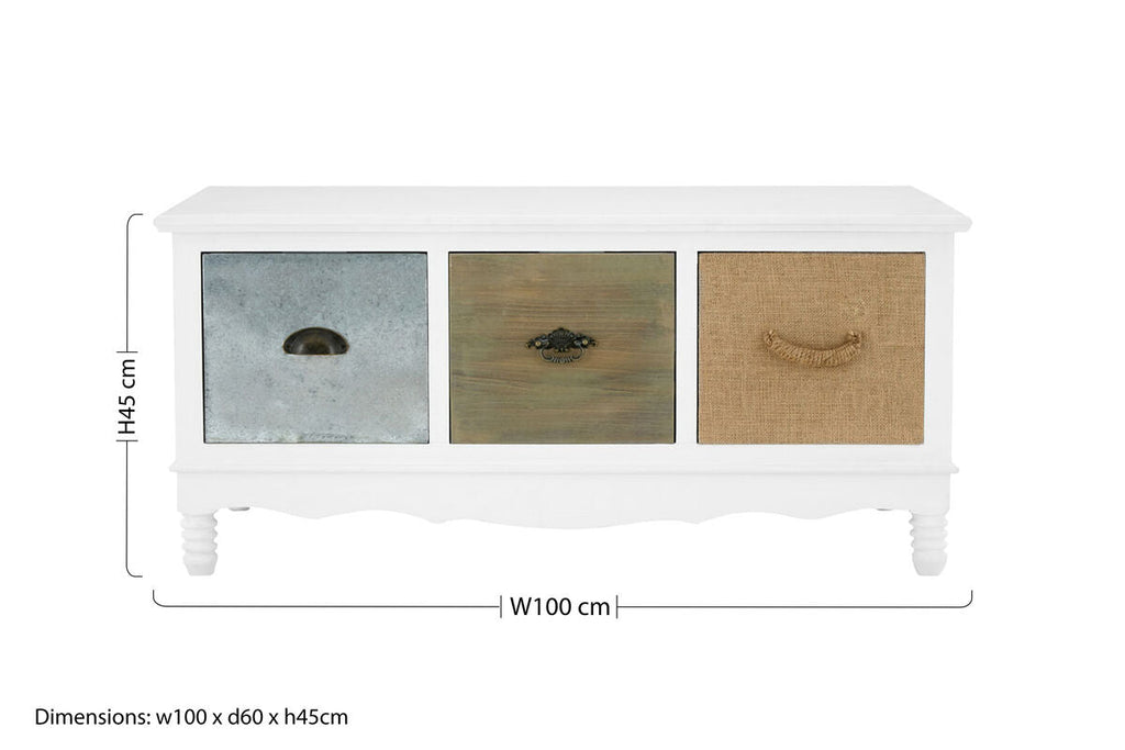 White and Natural Storage Rectangular Coffee Table with 3 Drawers | Weymouth