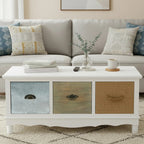 White and Natural Storage Rectangular Coffee Table with 3 Drawers | Weymouth