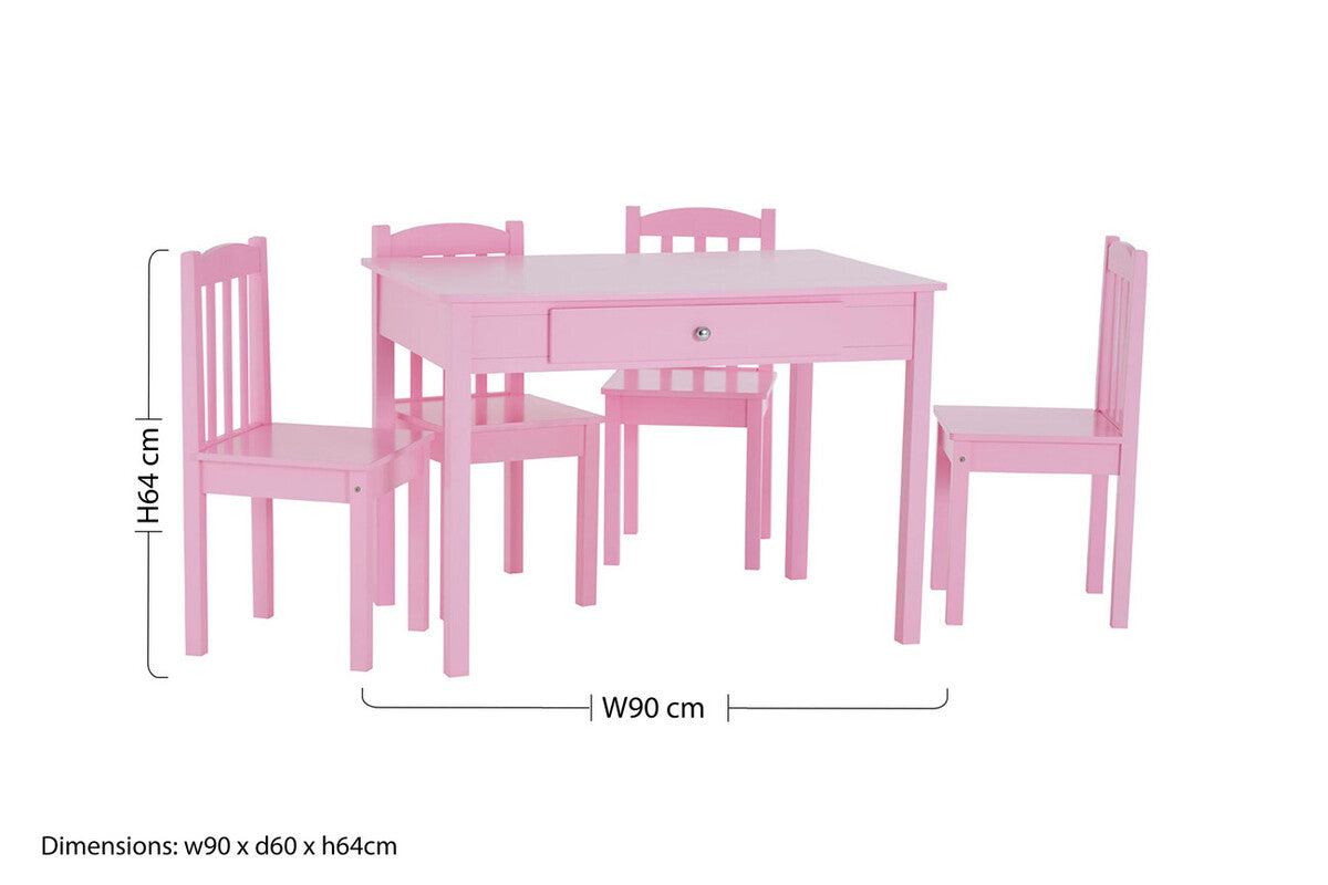 Kids Pink Wooden Table and 4 Chairs Set, Kids Storage and Dining