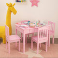 Kids Pink Wooden Table and 4 Chairs Set, Kids Storage and Dining
