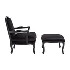 Black Shiny Velvet Chair and Footstool | Rococo