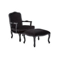 Black Shiny Velvet Chair and Footstool | Rococo