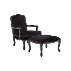 Black Shiny Velvet Chair and Footstool | Rococo