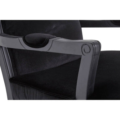 Black Shiny Velvet Chair and Footstool | Rococo