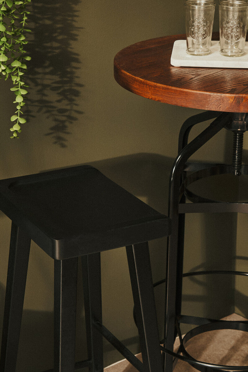 Natural Walnut Top and Black Metal Base Bar Table, New Foundry