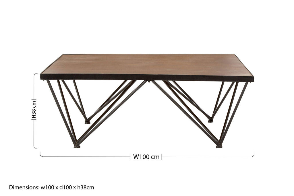 Brown Wood Top and Iron Base Square Coffee Table | New Foundry