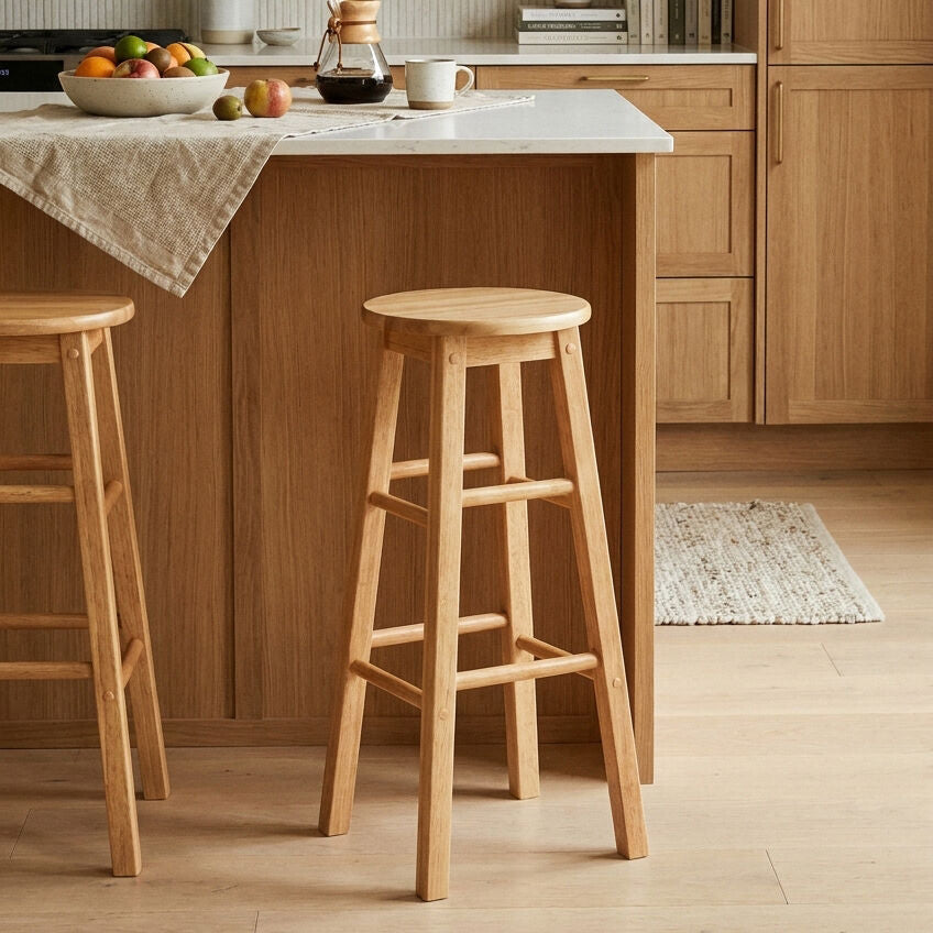 Natural Tropical Hevea Wood Tall Bar Stool | Selby