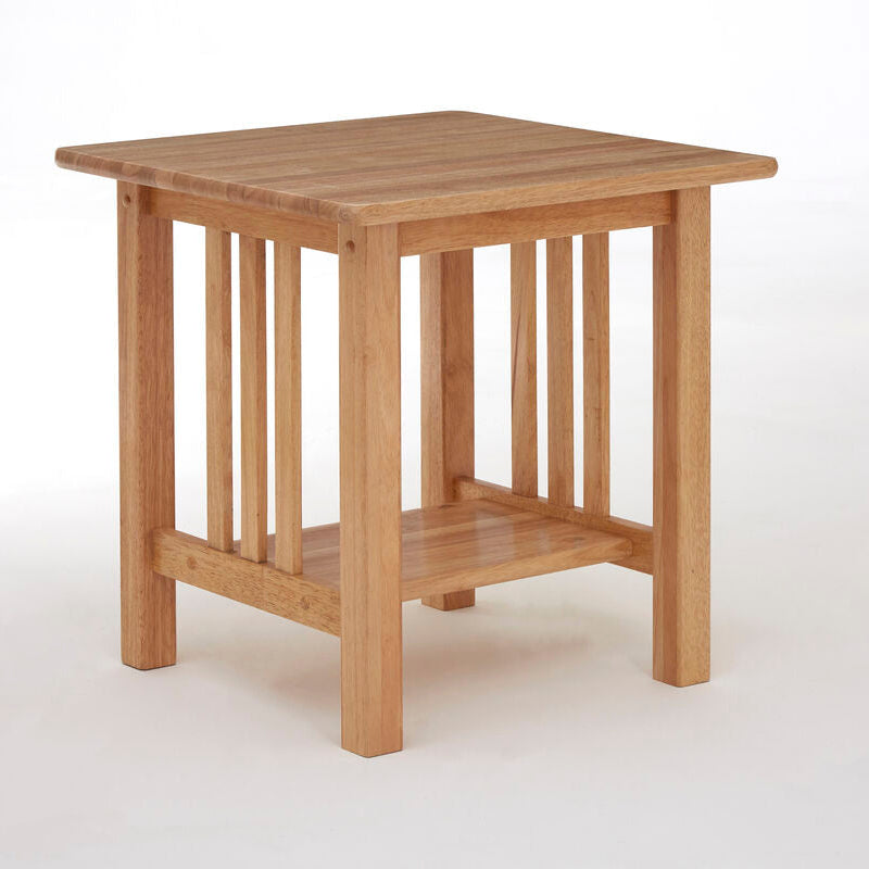 Natural Rubberwood Square Side Table with Lower Storage Shelf and Lattice Panel Sides | Selby