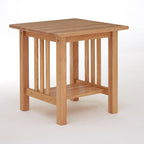 Natural Rubberwood Square Side Table with Lower Storage Shelf and Lattice Panel Sides | Selby