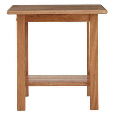 Natural Rubberwood Square Side Table with Lower Storage Shelf and Lattice Panel Sides | Selby