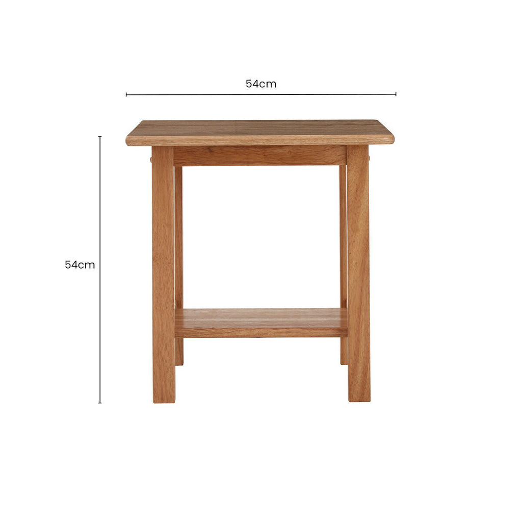 Natural Rubberwood Square Side Table with Lower Storage Shelf and Lattice Panel Sides | Selby