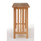 Natural Rubberwood Rectangular Console Table with Lower Storage Shelf and Lattice Panel Sides | Selby