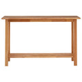 Natural Rubberwood Rectangular Console Table with Lower Storage Shelf and Lattice Panel Sides | Selby