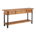 Natural Wooden 3-Drawer Console Table with Black Metal Legs | New Foundry