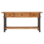 Natural Wooden 3-Drawer Console Table with Black Metal Legs | New Foundry