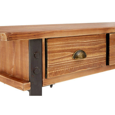 Natural Wooden 3-Drawer Console Table with Black Metal Legs | New Foundry