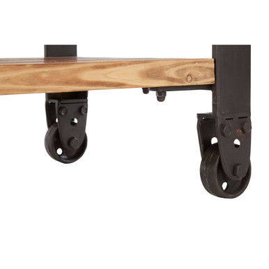 Natural Wooden 3-Drawer Console Table with Black Metal Legs | New Foundry