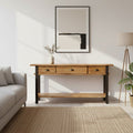 Natural Wooden 3-Drawer Console Table with Black Metal Legs | New Foundry