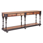 Natural Wooden 4-Drawer Console Table with Black Metal Legs | New Foundry