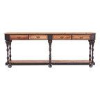 Natural Wooden 4-Drawer Console Table with Black Metal Legs | New Foundry
