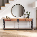 Natural Wooden 4-Drawer Console Table with Black Metal Legs | New Foundry