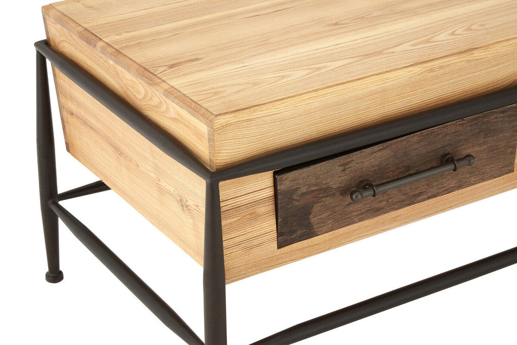 Natural and Brown Wooden Coffee Table with Metal Legs | New Foundry
