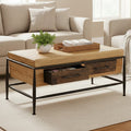Natural and Brown Wooden Coffee Table with Metal Legs | New Foundry