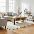 Natural and Brown Wooden Coffee Table with Metal Legs | New Foundry
