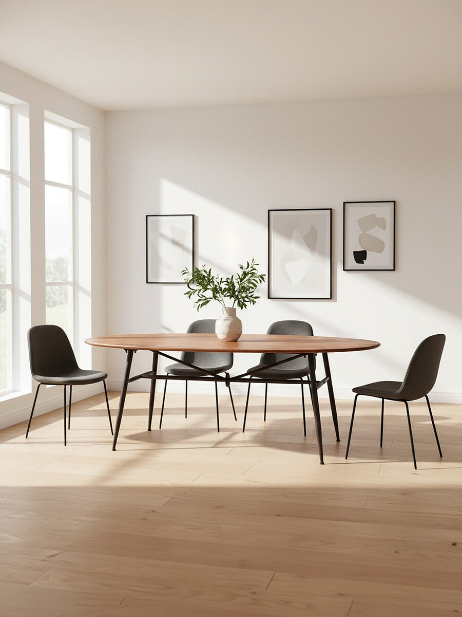 Black and Natural Wooden Oval Dining Table with Metal Legs | New Foundry