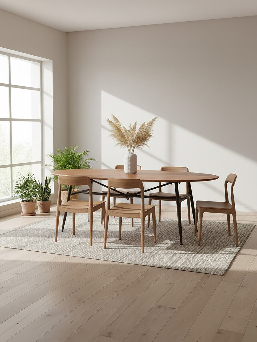 Black and Natural Wooden Oval Dining Table with Metal Legs | New Foundry