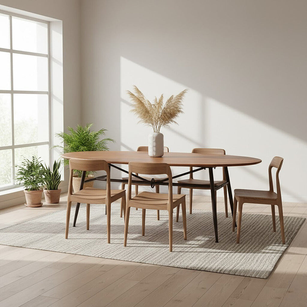 Black and Natural Wooden Oval Dining Table with Metal Legs | New Foundry