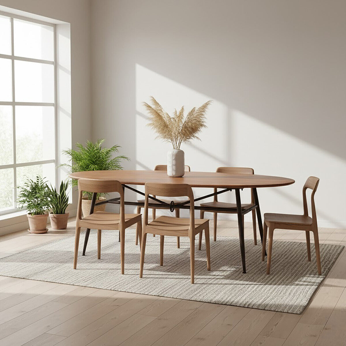 Black and Natural Wooden Oval Dining Table with Metal Legs | New Foundry