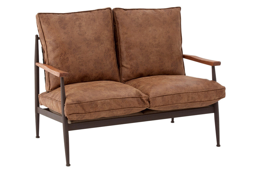 Brown Leather Effect 2 Seater Sofa with Wood Frame | New Foundry