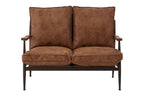 Brown Leather Effect 2 Seater Sofa with Wood Frame | New Foundry