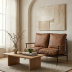 Brown Leather Effect 2 Seater Sofa with Wood Frame | New Foundry