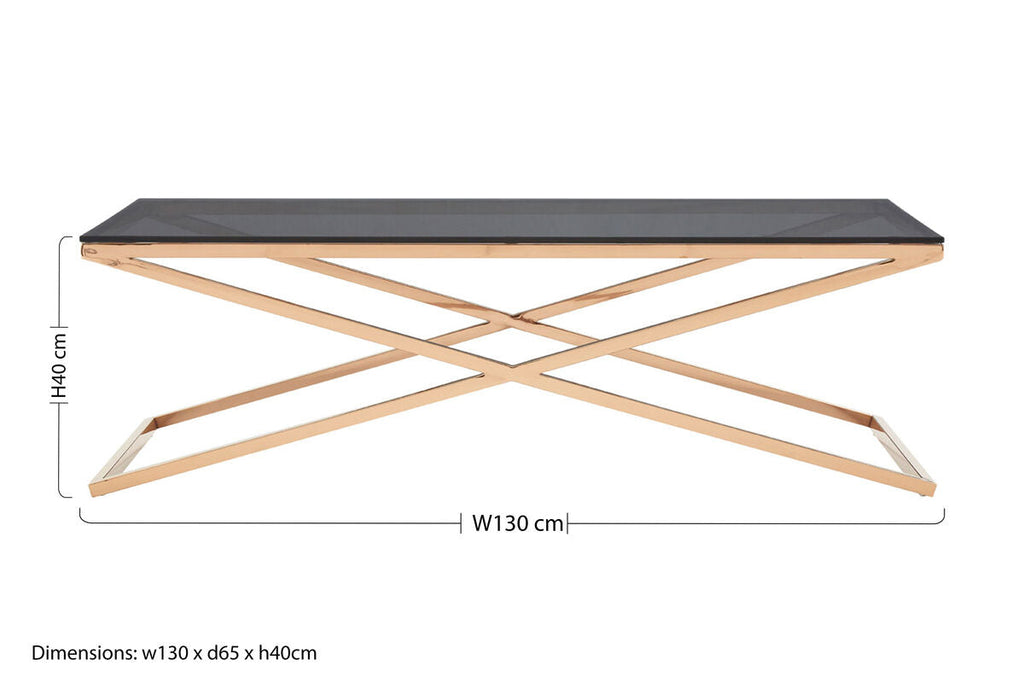 Black Glass Top and Gold Criss Cross Base Coffee Table | Montril
