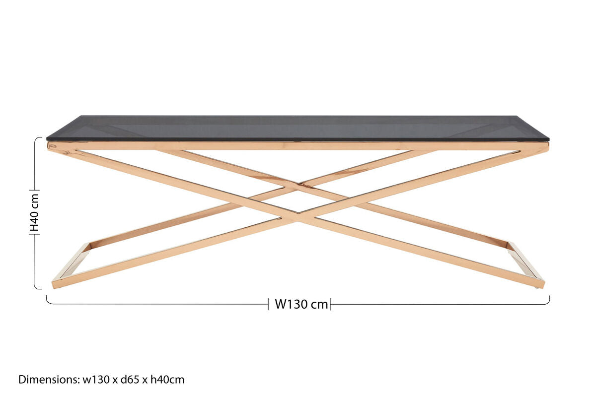 Black Glass Top and Gold Criss Cross Base Coffee Table | Montril