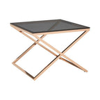Tempered Glass Top and Steel Criss Cross Frame End Table | Montril