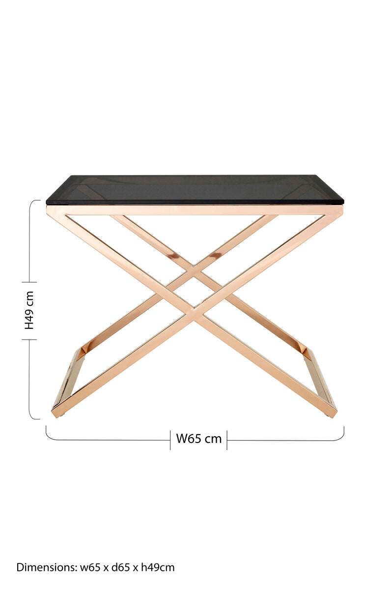 Tempered Glass Top and Steel Criss Cross Frame End Table | Montril