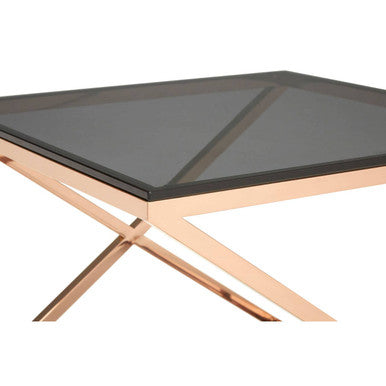 Tempered Glass Top and Steel Criss Cross Frame End Table | Montril