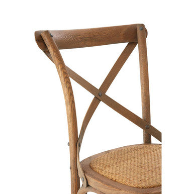 Grey Oak Wood and Rattan Cross Back Dining Chair | Lyon